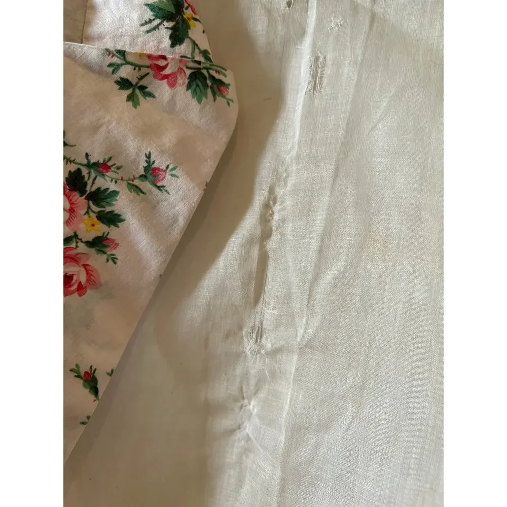 Two Vintage 60s Sheer Half Aprons Pink Blue Floral Print